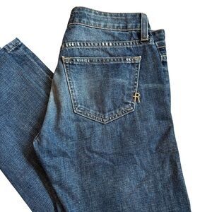 Rich And Skinny Classic Blue Straight Jeans with Faded Wash Distressing Size 26